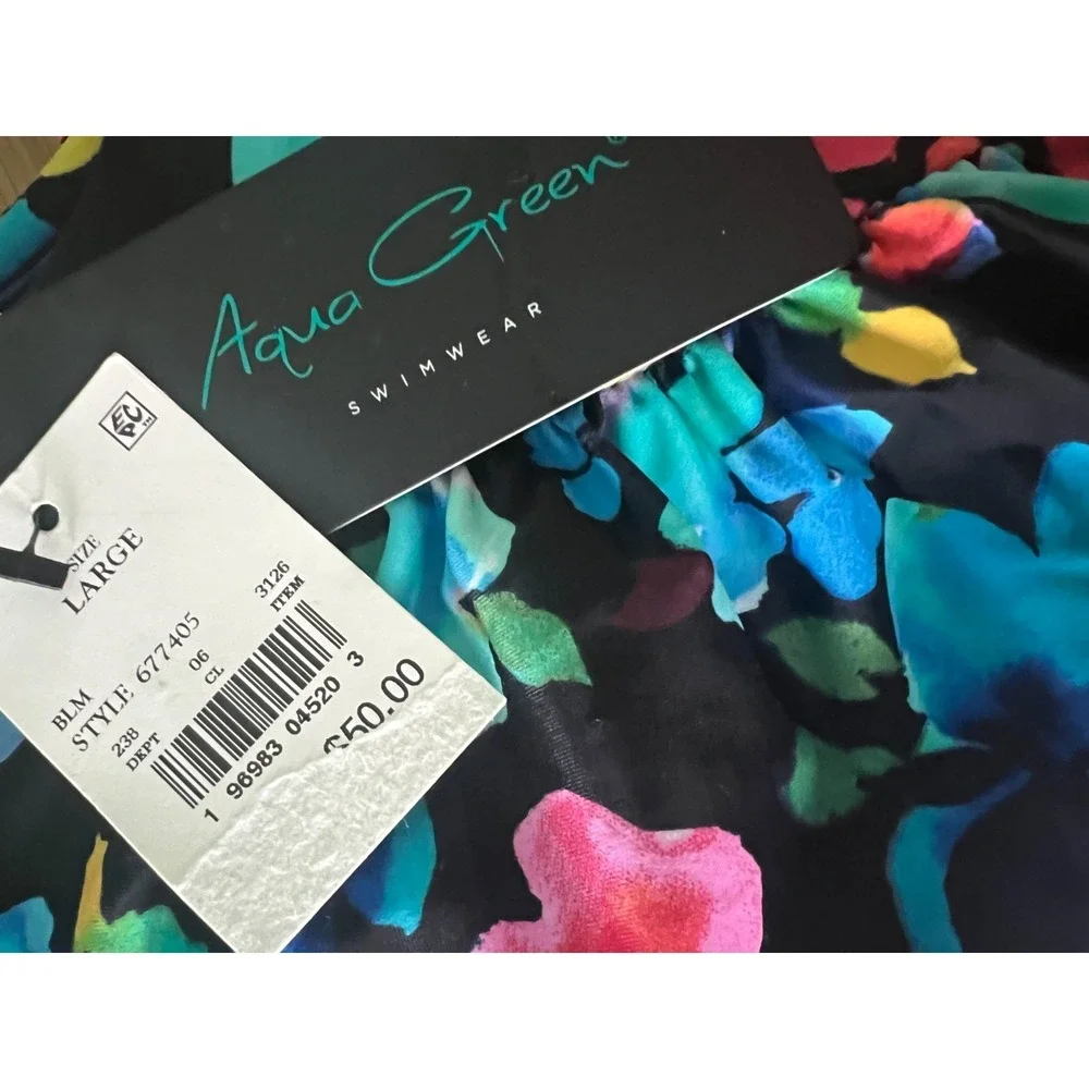 Aqua Green Floral One Piece Swim Bathing Suit‎ Size L NEW